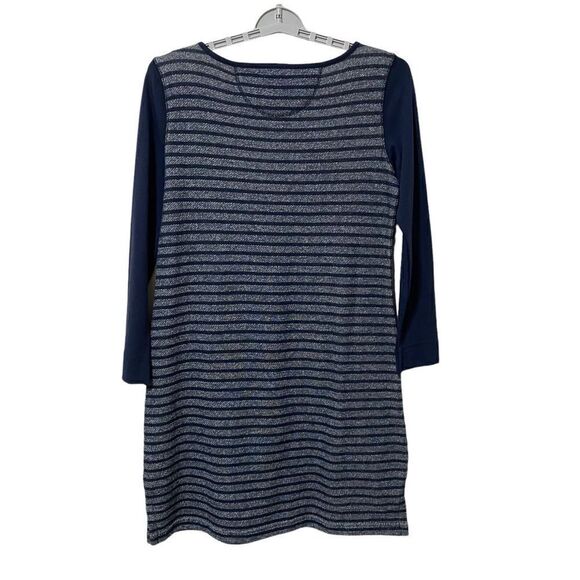 T By Talbots Long Sleeve Knit Sweater Dress Blue Stripe Women’s Medium Petite MP - Picture 2 of 6